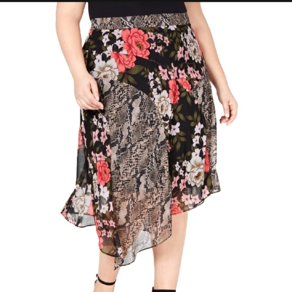 INC Women's Floral Snake Print Midi Skirt